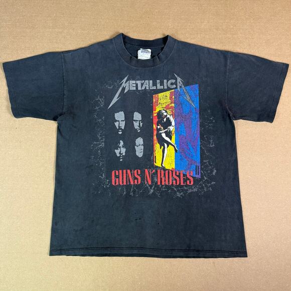 Vintage Metallica Guns N' Roses 1992 US Tour Heavy Metal Band T-Shirt Size Large - Picture 1 of 11